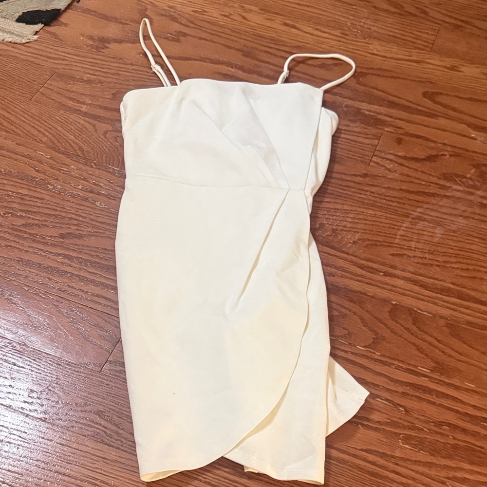 Lulu's Cream Mini Wrap Dress